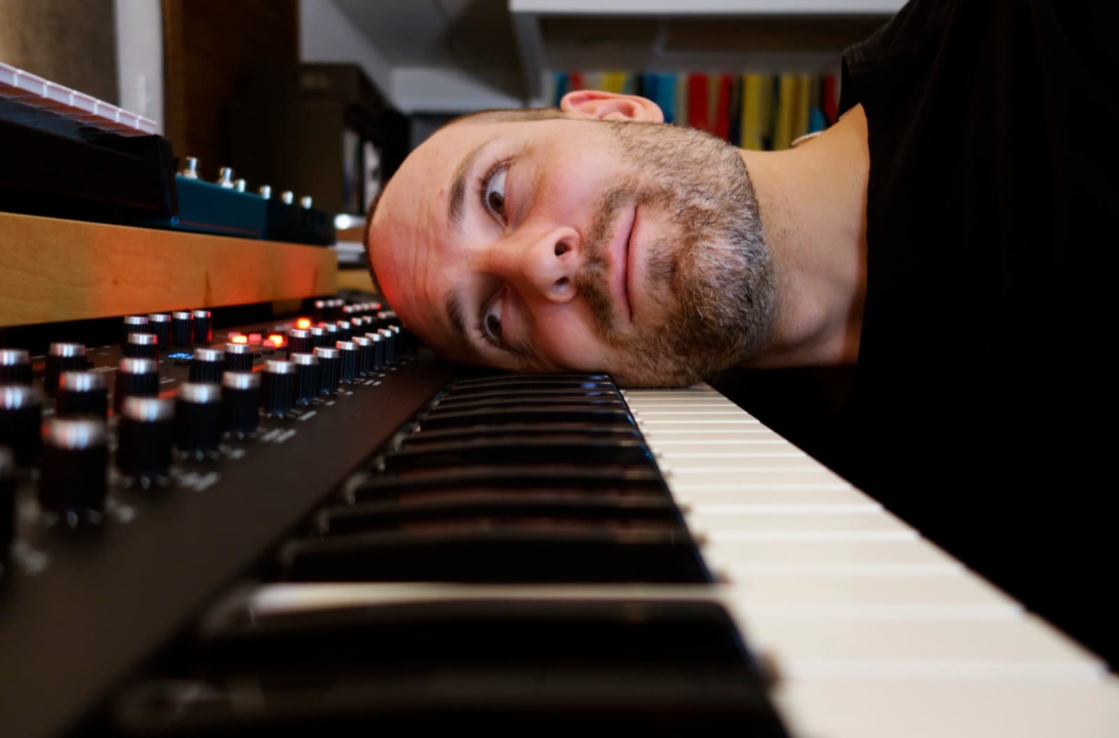 Tim Penner with a Prophet synthesizer